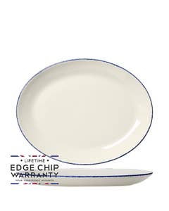 White oval plate blue dappled edge