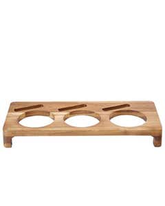  Acacia Wood Presentation Stand To Hold 3 Serving Dishes 16.5x7" / 42x18cm- Small