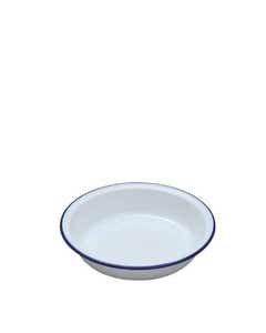 White Enamel Round Pie Dish with Blue Rim 7" / 18cm- Small