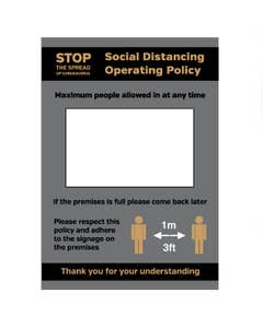 A3 Anti Tear Waterproof Poster Social Distancing Policy Max Persons Allowed In Premises- Small