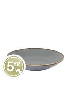 Dark grey Coupe Bowl with a light brown rim and a 5 yr edge chip warranty badge 