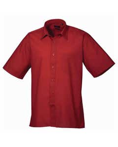 Mens Burgundy Short Sleeved Poplin Shirt 15.5" Collar- Small