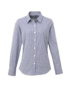 Women's Navy & White Gingham Fitted Long Sleeve Cotton Shirt Size 12- Small