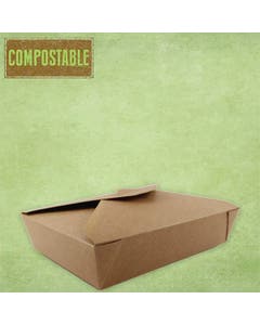Compostable Kraft No.2 Leakproof Food Carton 1451ml, 19.5x14x5cm