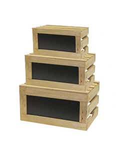 Set of Three Natural Wood Crate with Chalk Board
