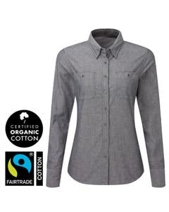 Women's Grey Denim Chambray Shirt, 100% Organic Fairtrade Cotton XL Size 16