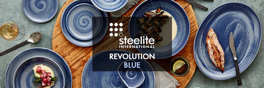 Blue bowls and plates with food | Stephensons Catering Supplies Manchester