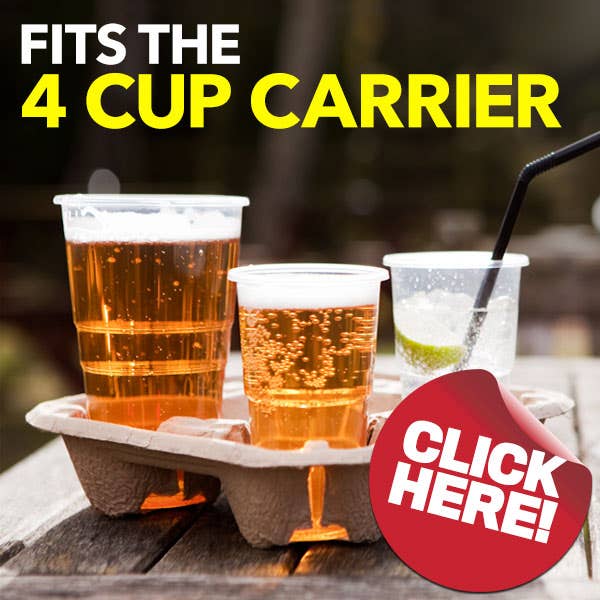 Plastico Disposable Plastic Pint Glasses also fit the 4 Cup Carrier