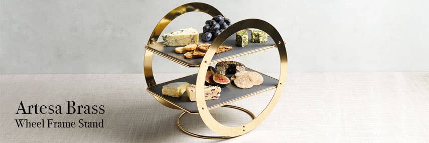 Artesa Brass Wheel Frame Serving Stand With Slate Platter