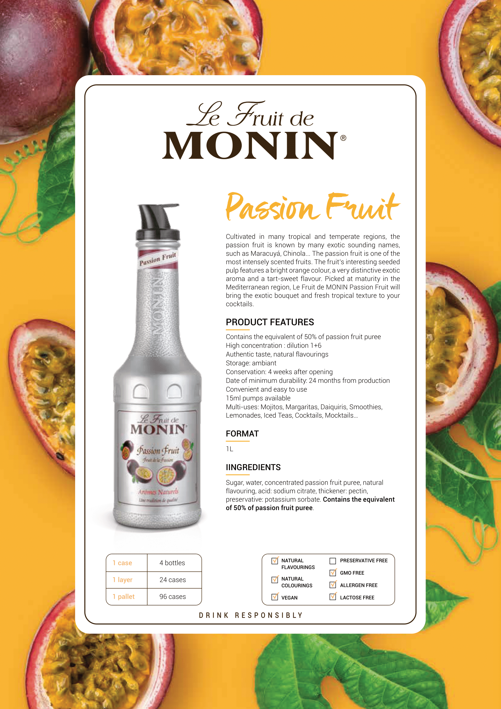 Monin Passion Fruit Fruit Puree from Stephensons Catering Suppliers