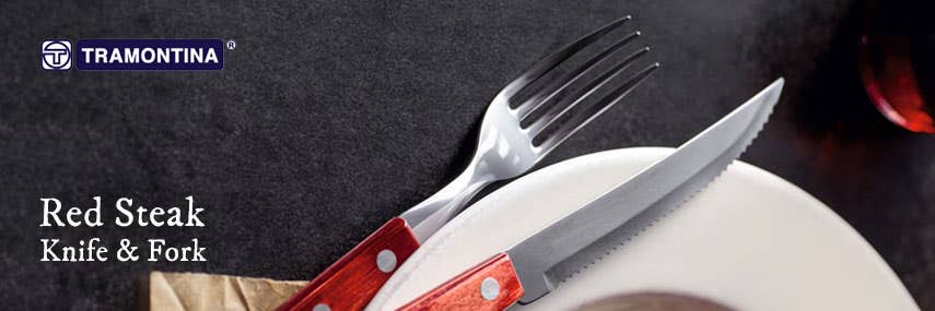 Tramontina Polywood Red Steak Knife and Fork